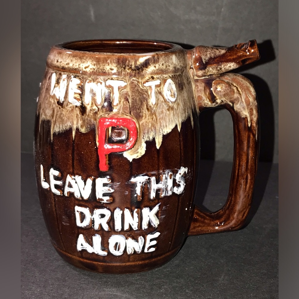 Vintage Wet Your Whistle "Went to P" Novelty Whistle Works Art Pottery Mug